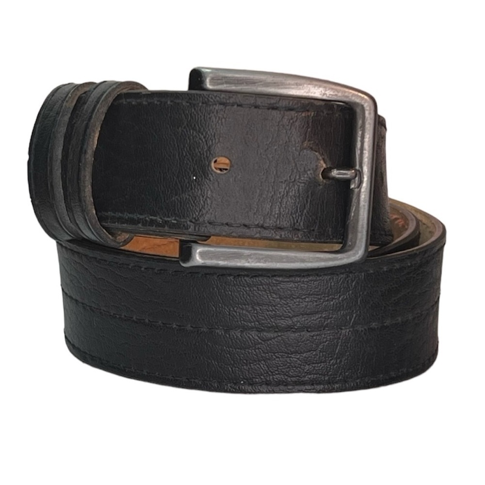 Haband Black Bonded Leather Belt Silver Buckle Unisex